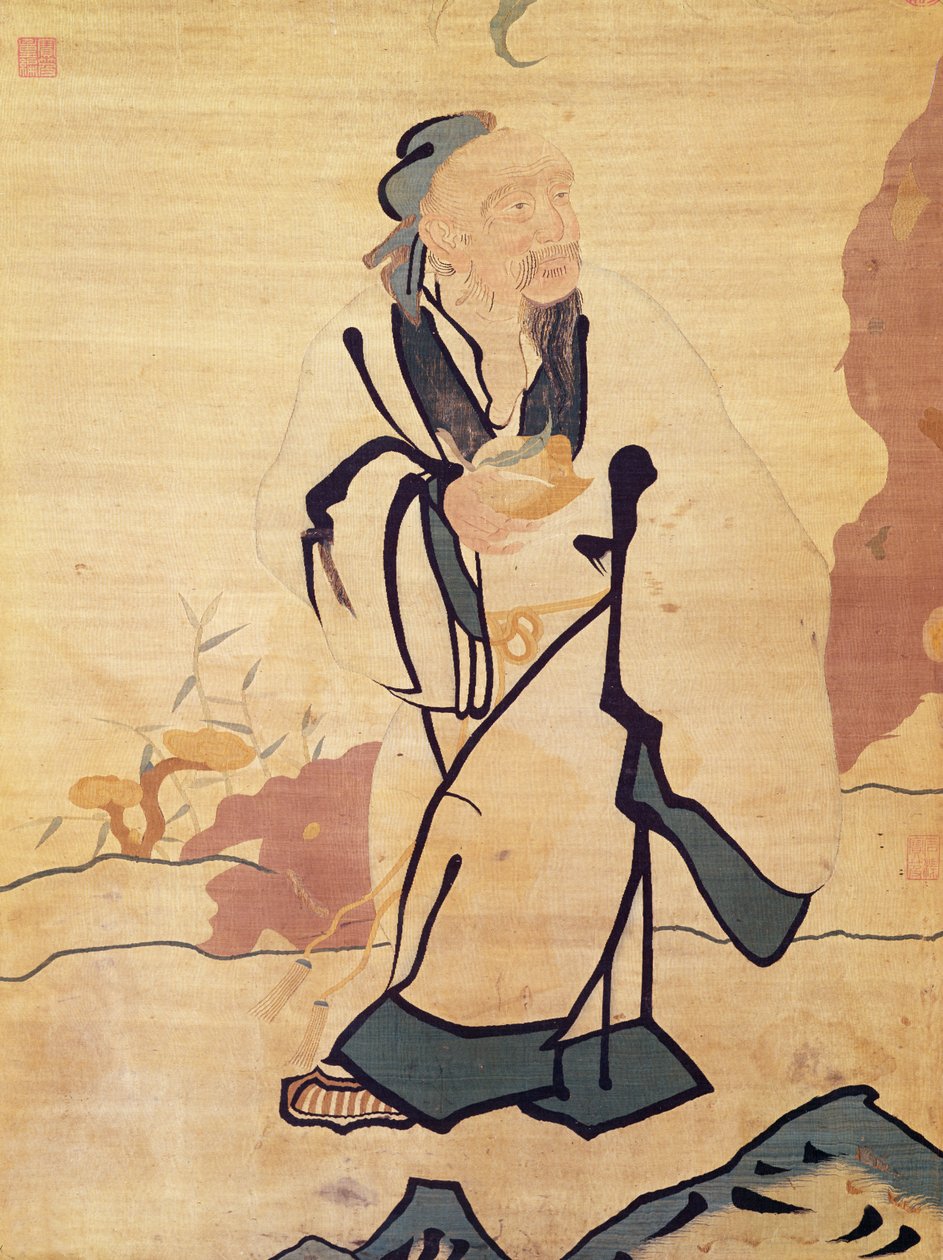 桃（シルク）を保持している不滅の詳細 作： 明代中国学校