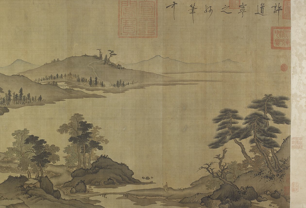 雨と雲の中の秋の川 作： 明代中国学校