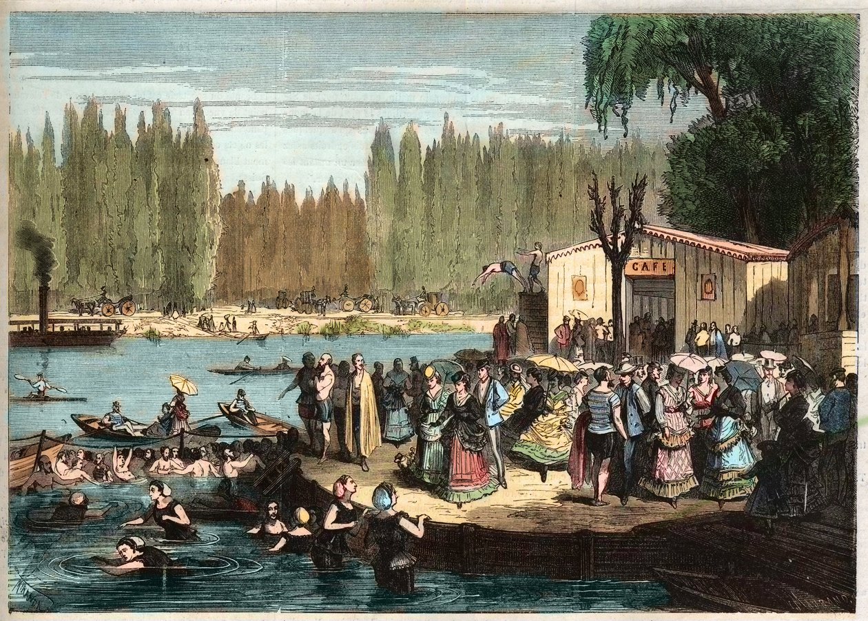 パリ郊外のラ・グルヌイエールでの水泳 - 1869年、クロワシー＝シュル＝セーヌのラ・グルヌイエール - after Miranda 作： ミランダミランダ