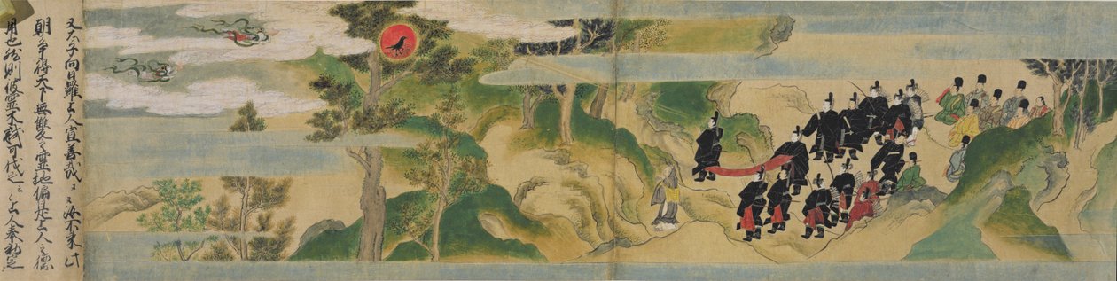 室町時代の月報寺の創建の歴史、1495年頃（インク、紙の上の色と金） 作： 土佐光義