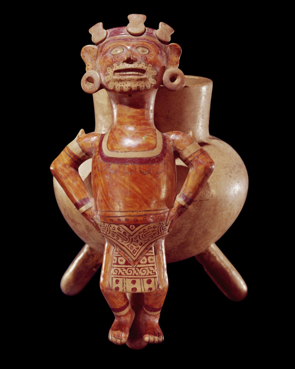 オアハカ州ミアワトラン出土の精霊像入り三脚瓶（土器 作： Mixtec Mixtec