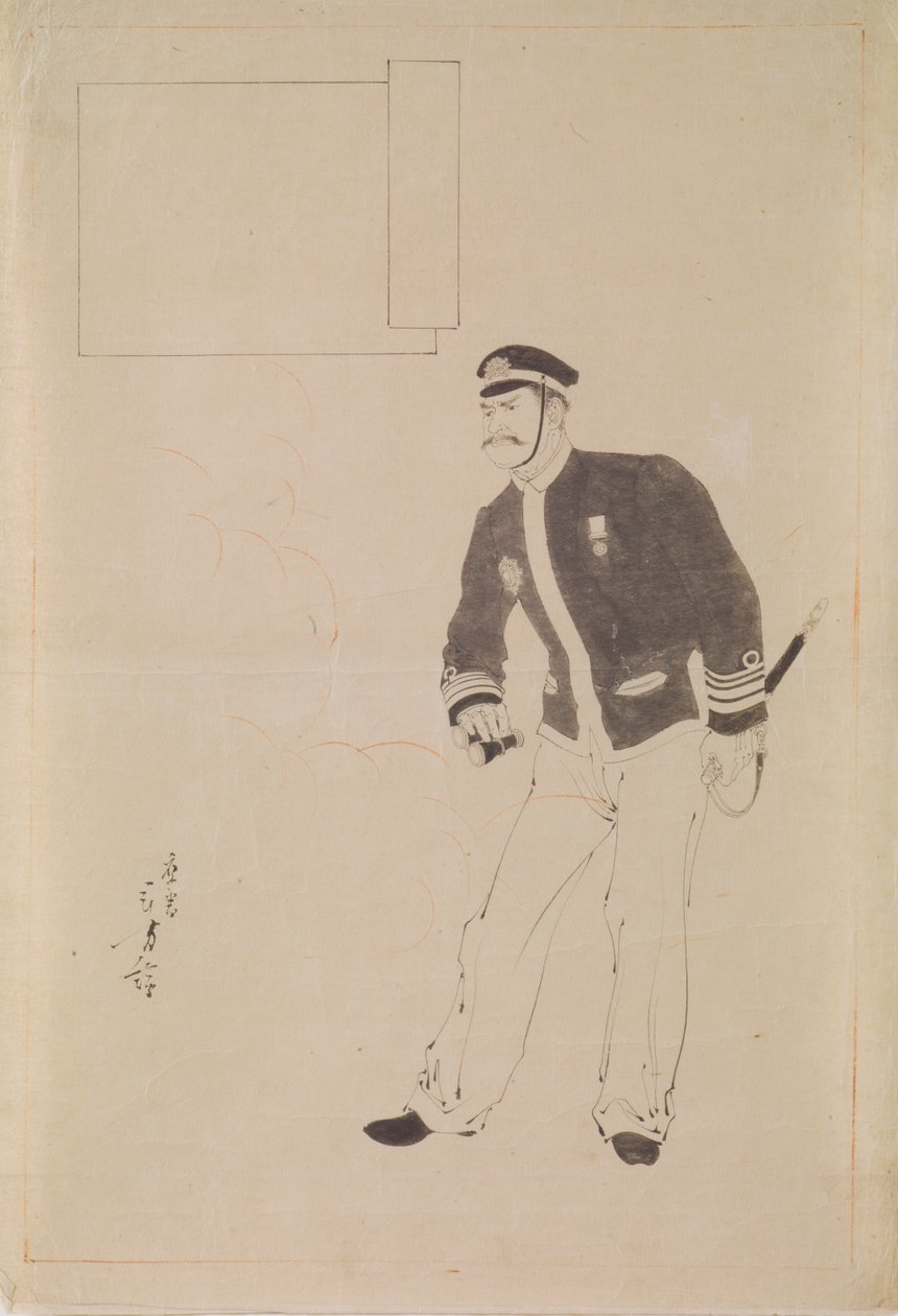 日清戦争中の日本海軍将校を描いた木版画の下絵 作： 水野年方