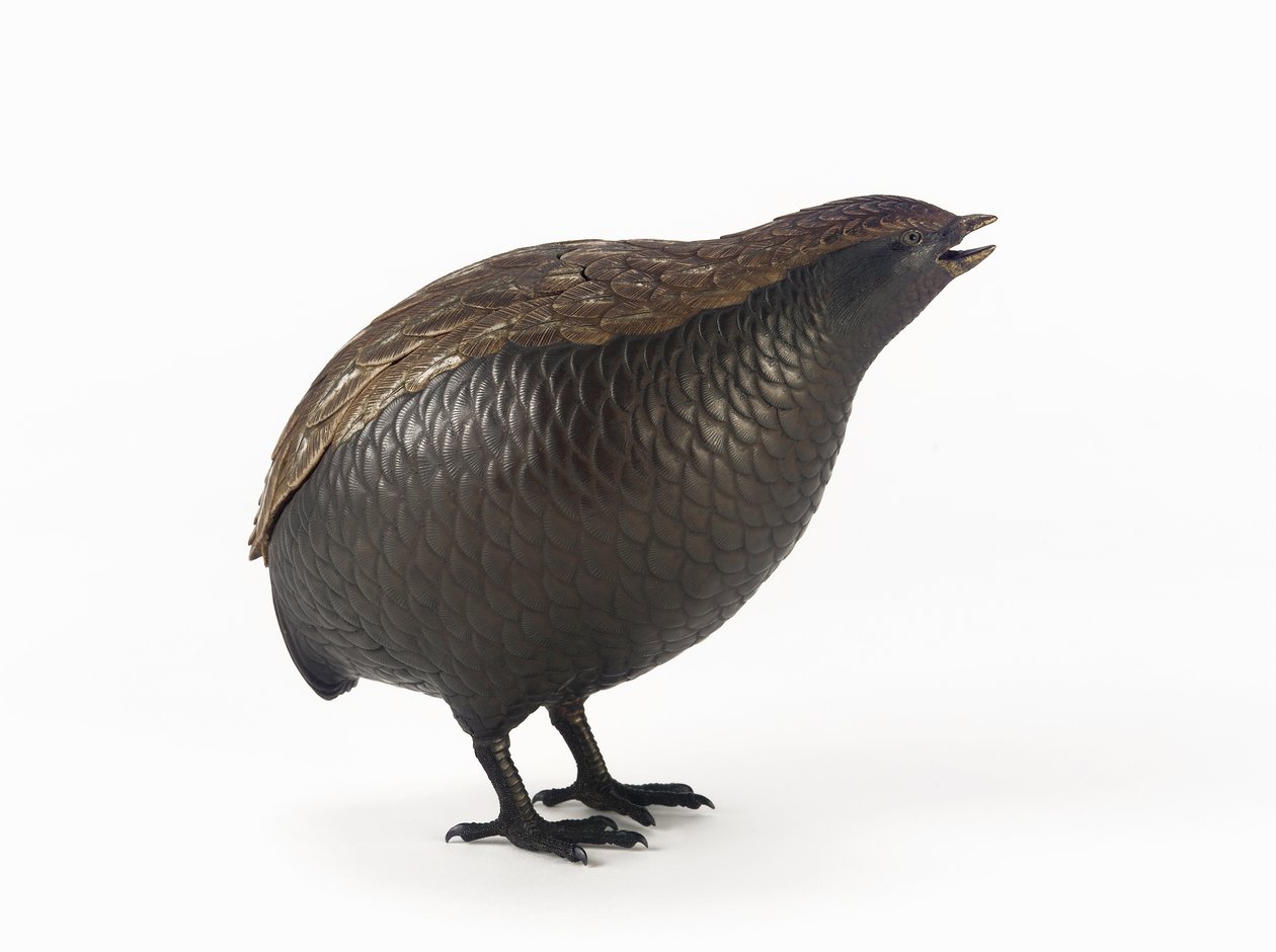 ウズラの形をしたお香箱、片足、東京、江戸時代（陶） 作： 望月半山