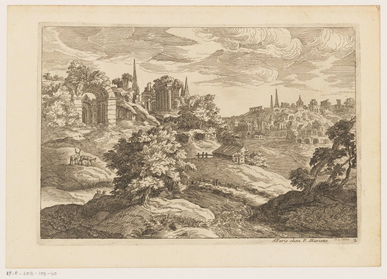 廃墟と鹿のいる風景 ティツィアーノの後の風景 (連載タイトル) 作： Moise Jean-Baptiste Fouard