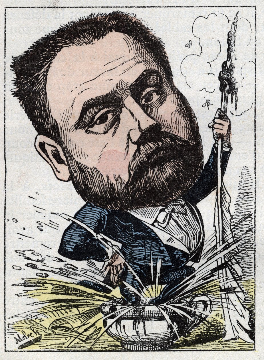 エミール・ゾラ（1840-1902）の肖像（トゥチャウト作『トロンビノスコープ』）、1882年のB・モロク（1849-1909）による風刺画。個人蔵。 作： ジャガーノート