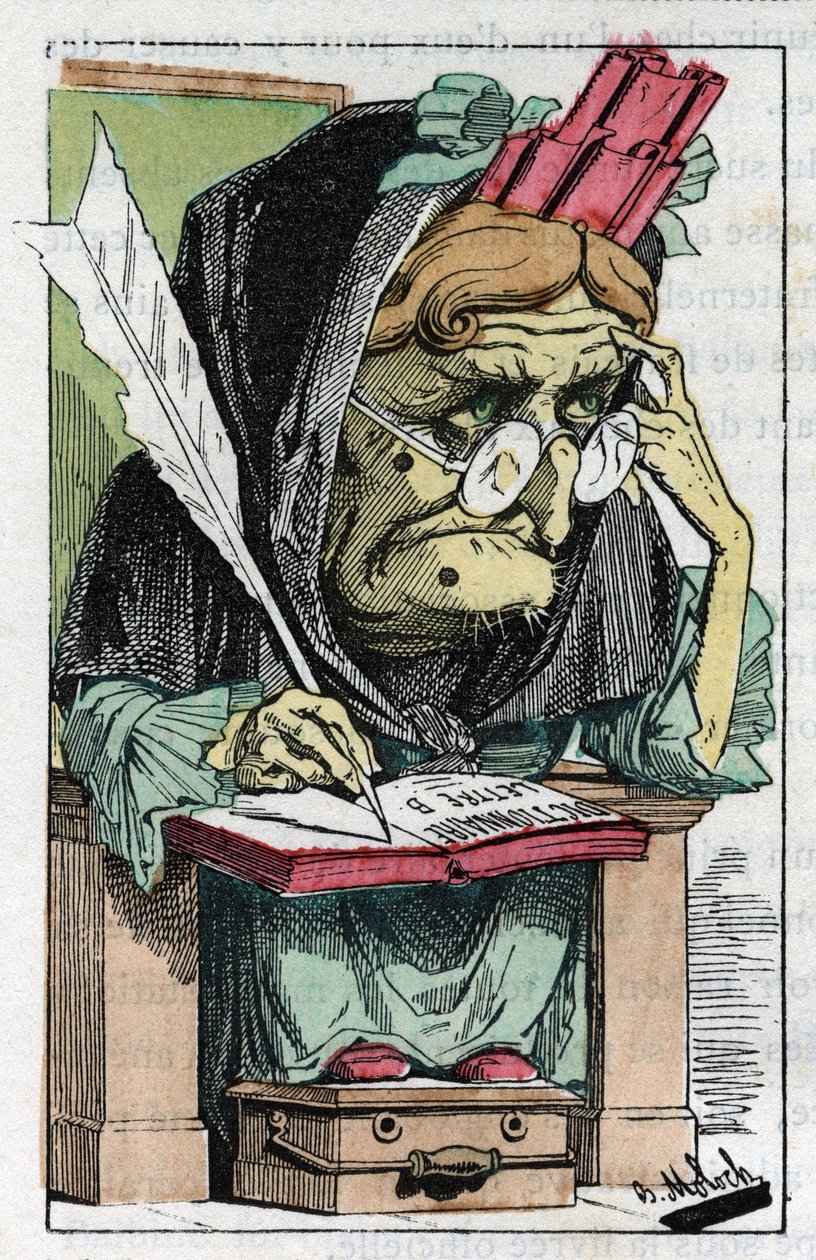 1882年にB.モロク（1849-1909）が描いたトゥータウトの「トロンビノスコープ」に登場するフランス学士院のアレゴリー（寓意）。個人蔵。 作： ジャガーノート