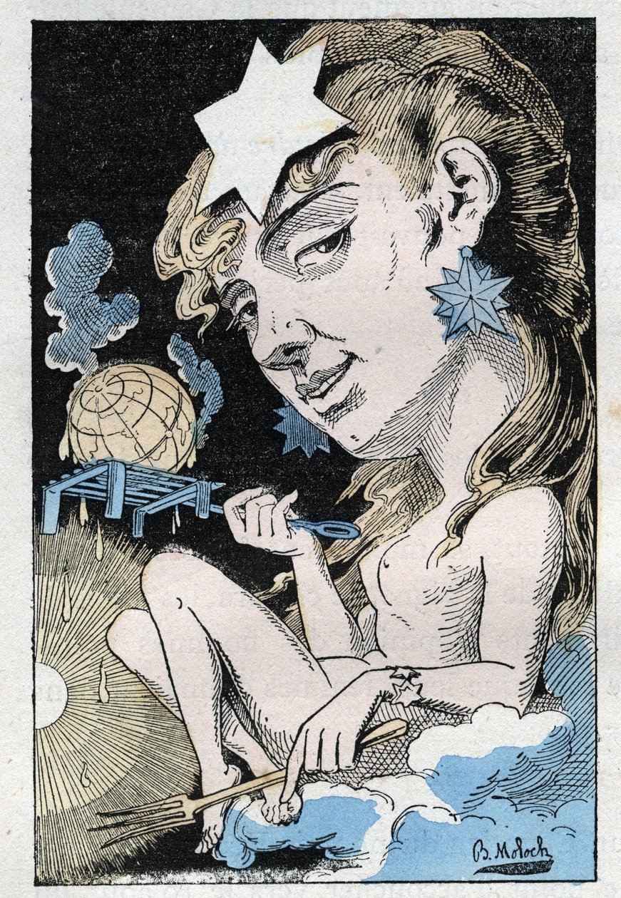 1882年のB.モロク（1849-1909）による漫画、トゥチャトゥの「Le Trombinoscope」における熱波の寓意。個人蔵。 作： ジャガーノート