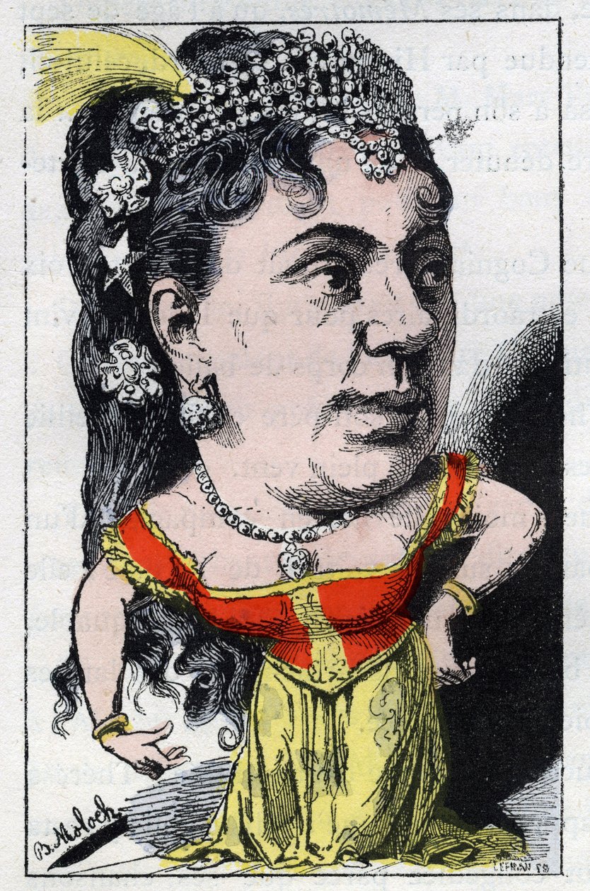 フランスのキャバレーで活躍したEmma Valladon dit Theresa（1837-1913）のポートレート、1882年のB.Moloch（1849-1909）による漫画、Touchatoutの「Le Trombinoscope」に登場する。個人蔵。 作： ジャガーノート