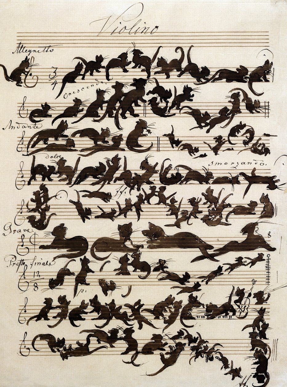 1868年にモーリッツ・フォン・シュインドが描いた「猫の交響曲（Die Katzensymphony）」。 カールスルーエ州立美術館所蔵。 作： モーリッツ・ルートヴィヒ・フォン・シュヴィント