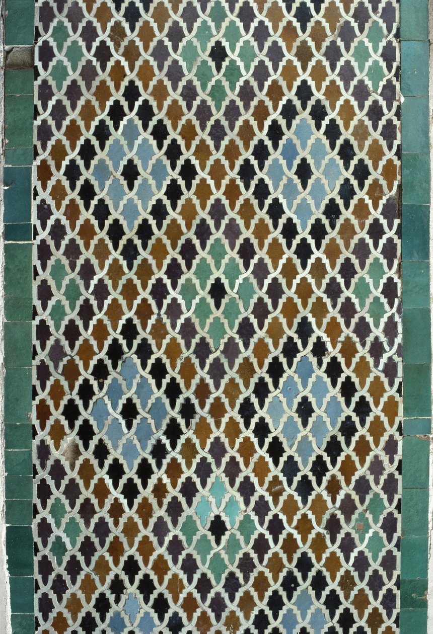 Bou Inania Madrasa、ゼリーのタイル細工、c14th（セラミック） 作： モロッコの学校