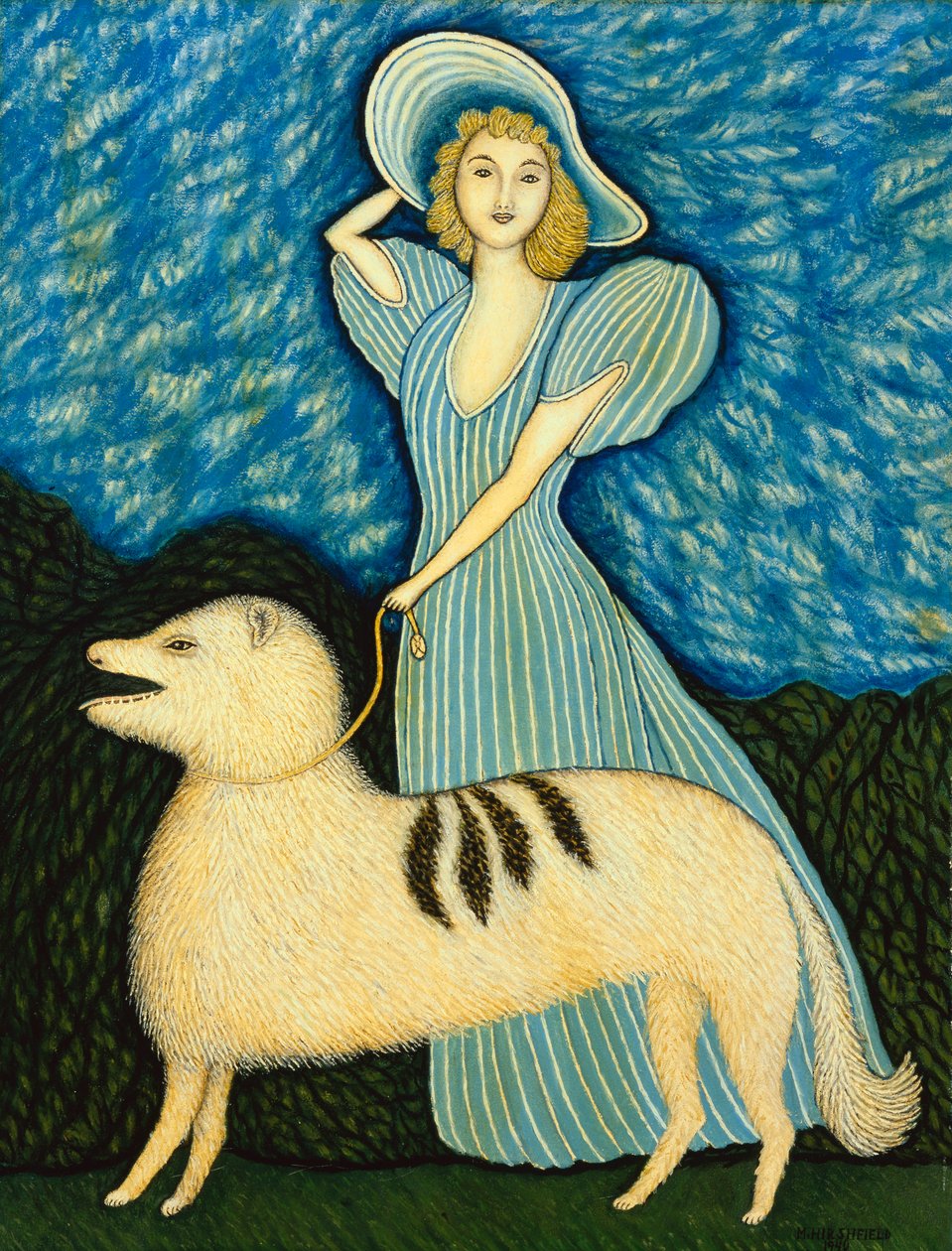 少女と彼女の犬 (版画)