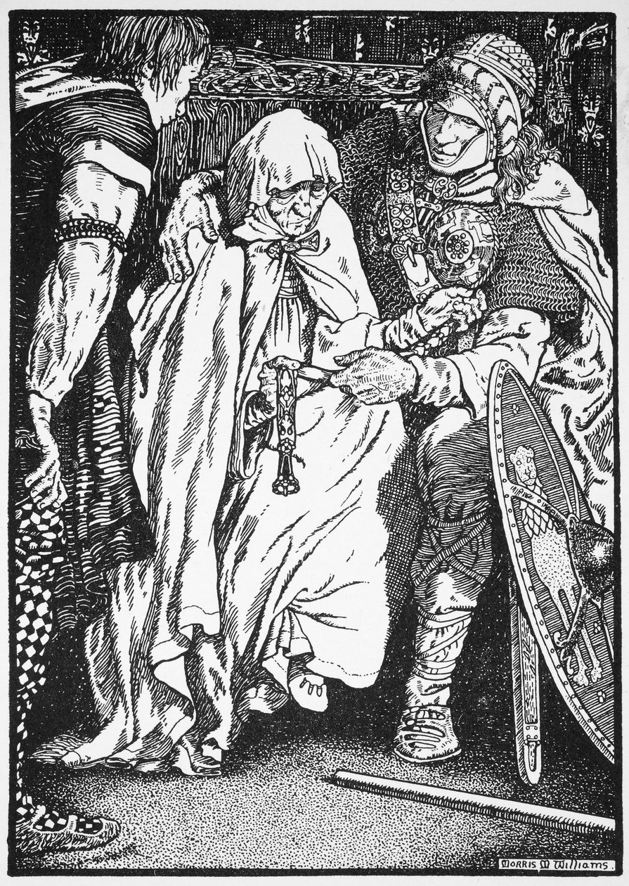 「オラフは老婆を腕に抱いた」、10 世紀または 11 世紀、1913 年 作： モリスメレディスウィリアムズ
