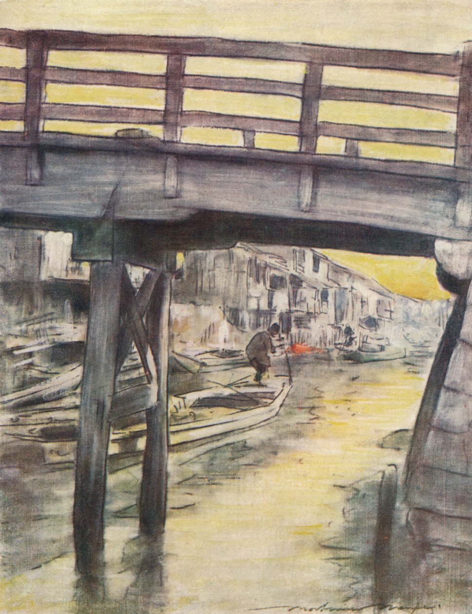 「大阪の運河」、c1887、1901 作： モーティマー・ラディントン・メンペス
