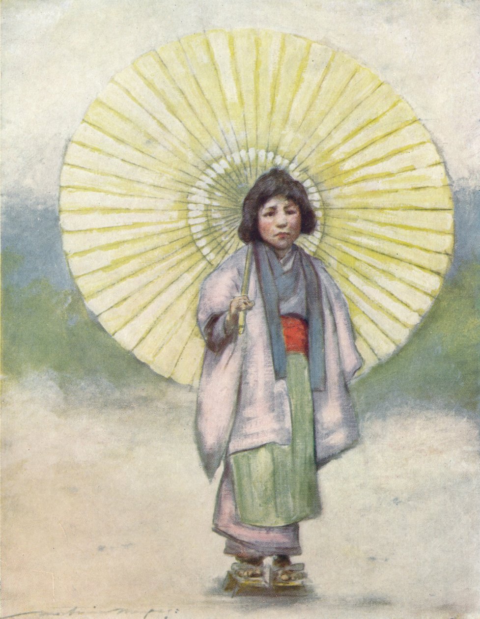 「子供と傘」、c1887、1901 作： モーティマー・ラディントン・メンペス