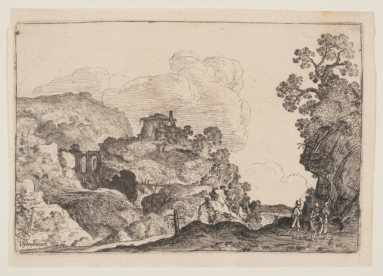 三人の旅人と岩の風景 作： Moses van Uyttenbroeck