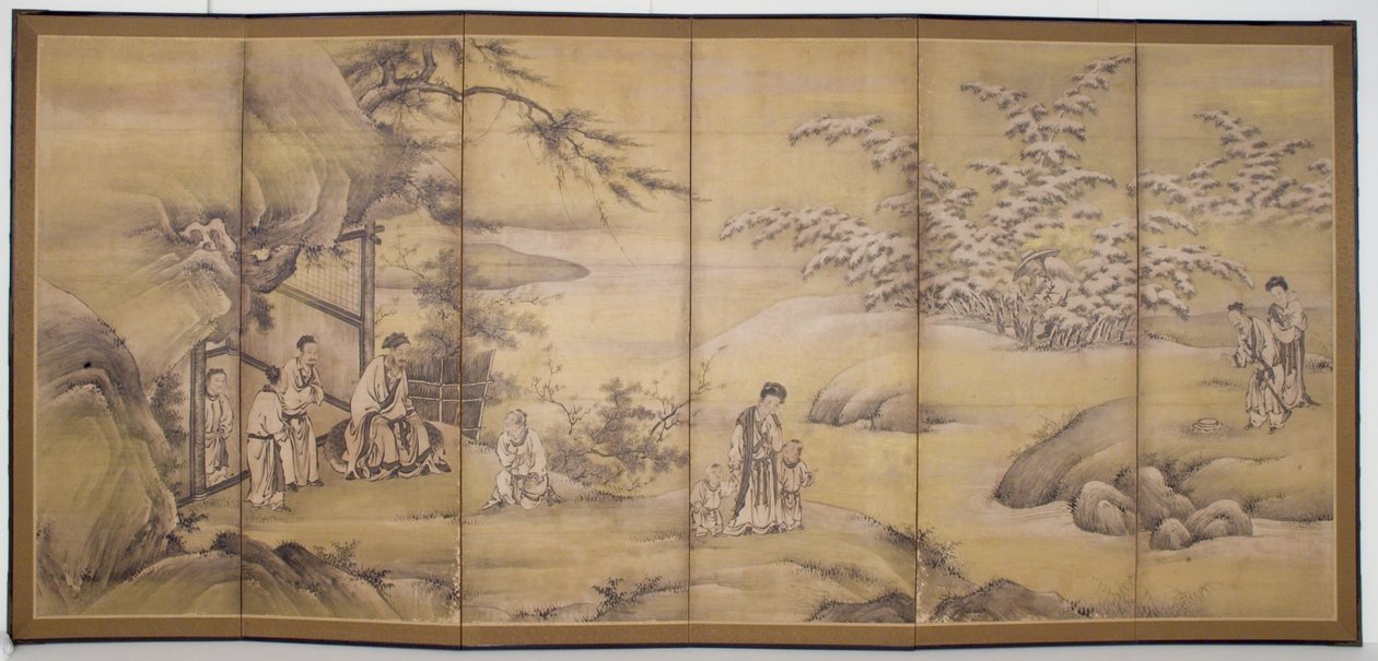 Cenas de 24 Paragons Of Filial Piety (tinta e pigmento dourado sobre papel) 作： 狩野元信