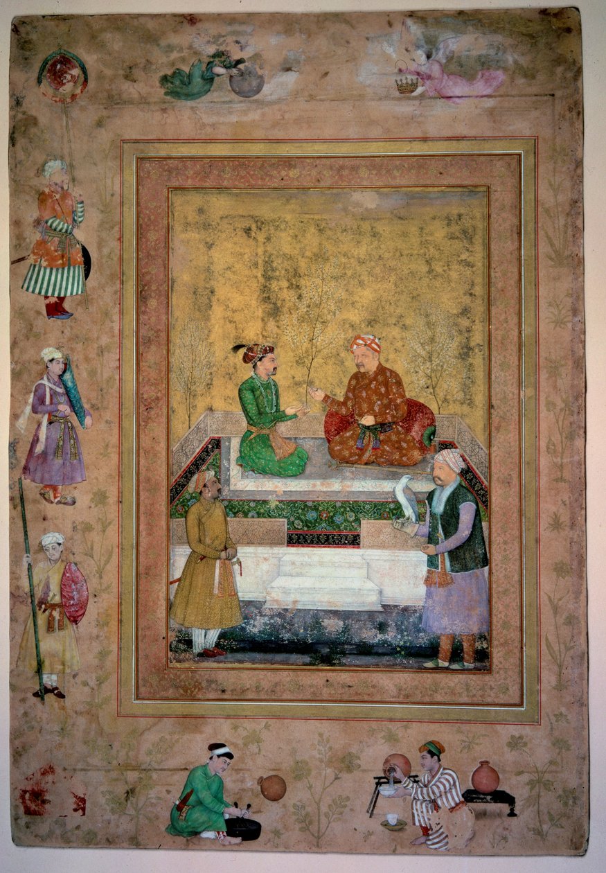 アート・インド。アクバル（1542-1605）とその息子ジャハンギール（1569-1627）。紙にガッシュ 0.213×0.141mモンゴル派 作： ムガル学校