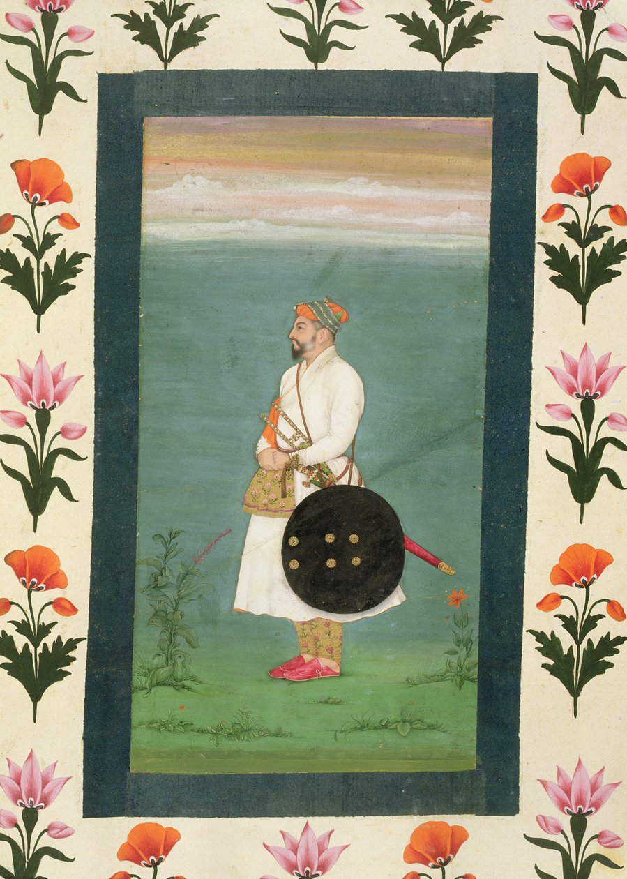 スモールクライヴアルバムc.1635-40からの将校の立ち姿（紙に不透明なトイレ） 作： ムガル学校