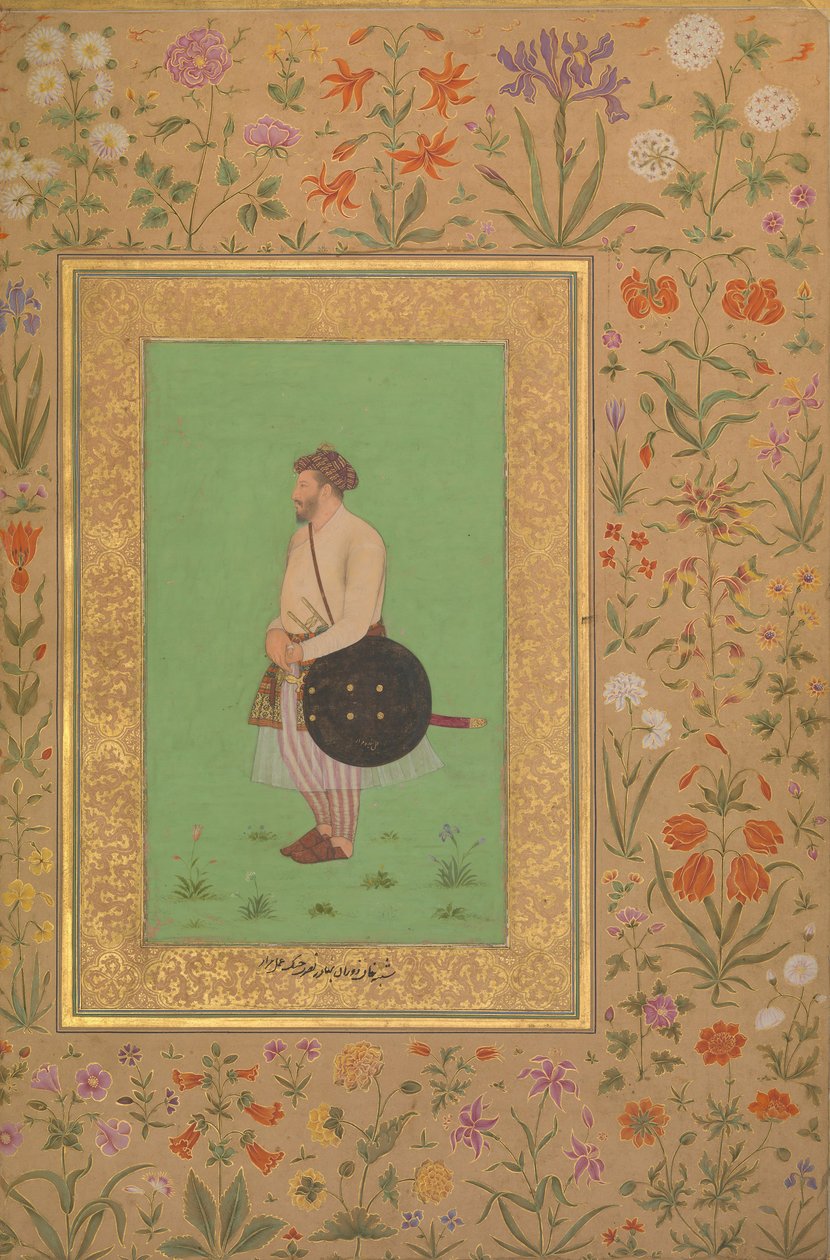 Bahadur Nusrat Jung 中のカーンの肖像、シャー ジャハーン アルバムのフォリオ、Verso: K. 1640年。 作： ムラド