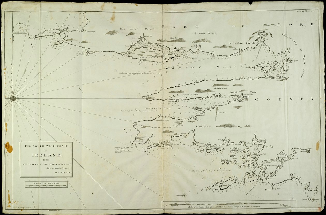 カッスル・ヘイブンのスタッグスからダージーIまでのアイルランド南西海岸。1775年、M.マッケンジーセンによって測量・航海された。 作： マードック & ボーウェン・トーマス・シニア (fl.1775) マッケンジー