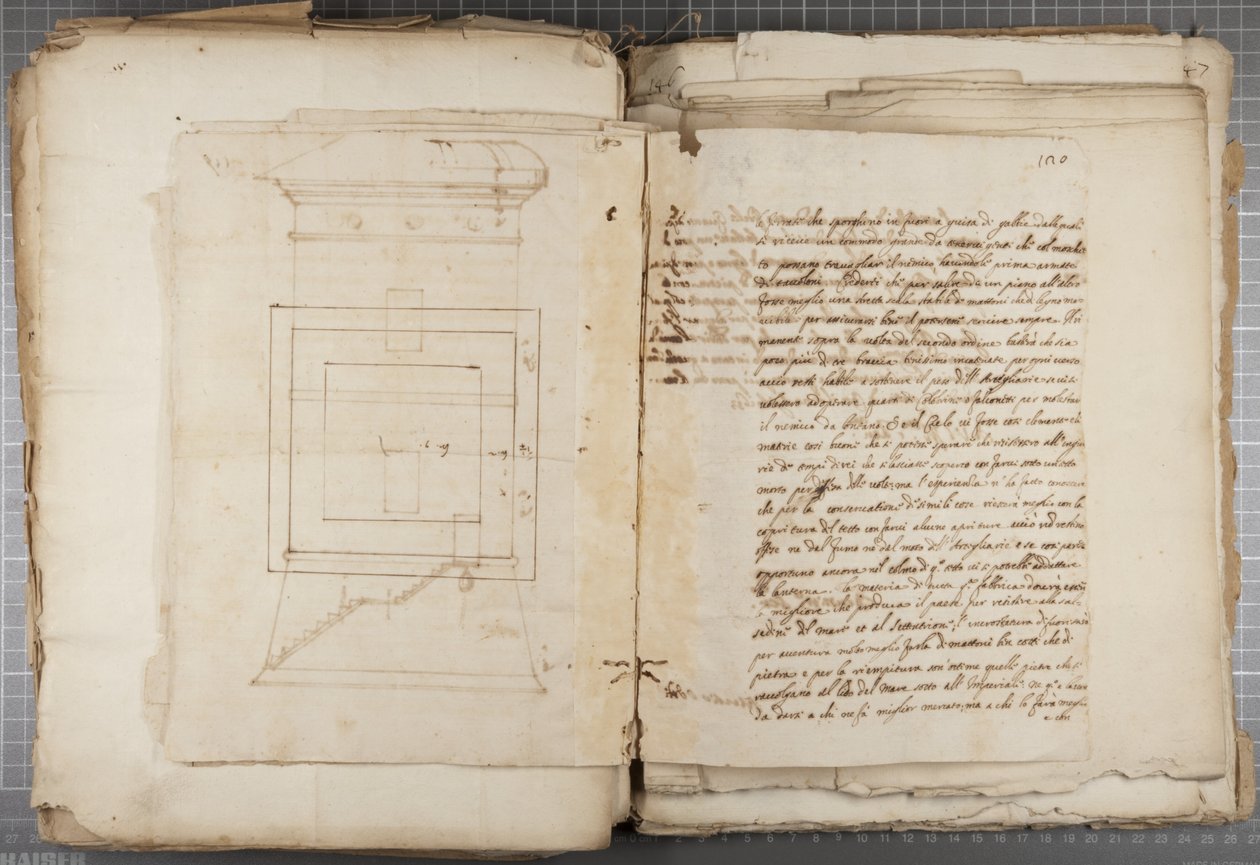 ウルビーノなどのムティオ・オディによるドローイングのポートフォリオ、p120、c.1635-40（製本された紙のペンとインク） 作： ムジオ・オッディ