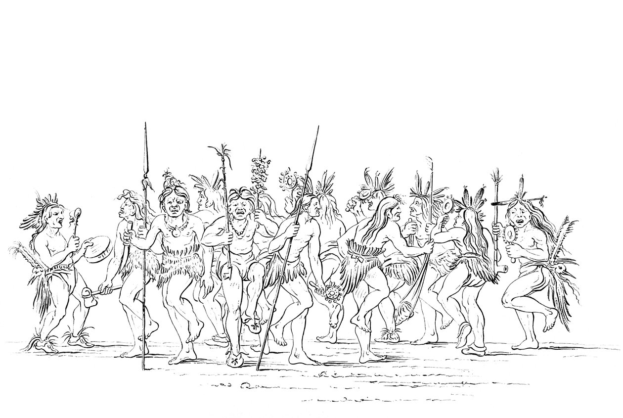 乞食の踊りを演じるスー族、1841年。 作： マイヤーズアンドCo