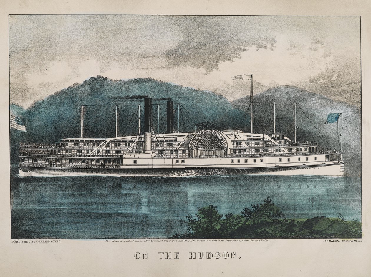 ハドソンで、1869年（手塗りのリト） 作： N. and Ives、JM Currier