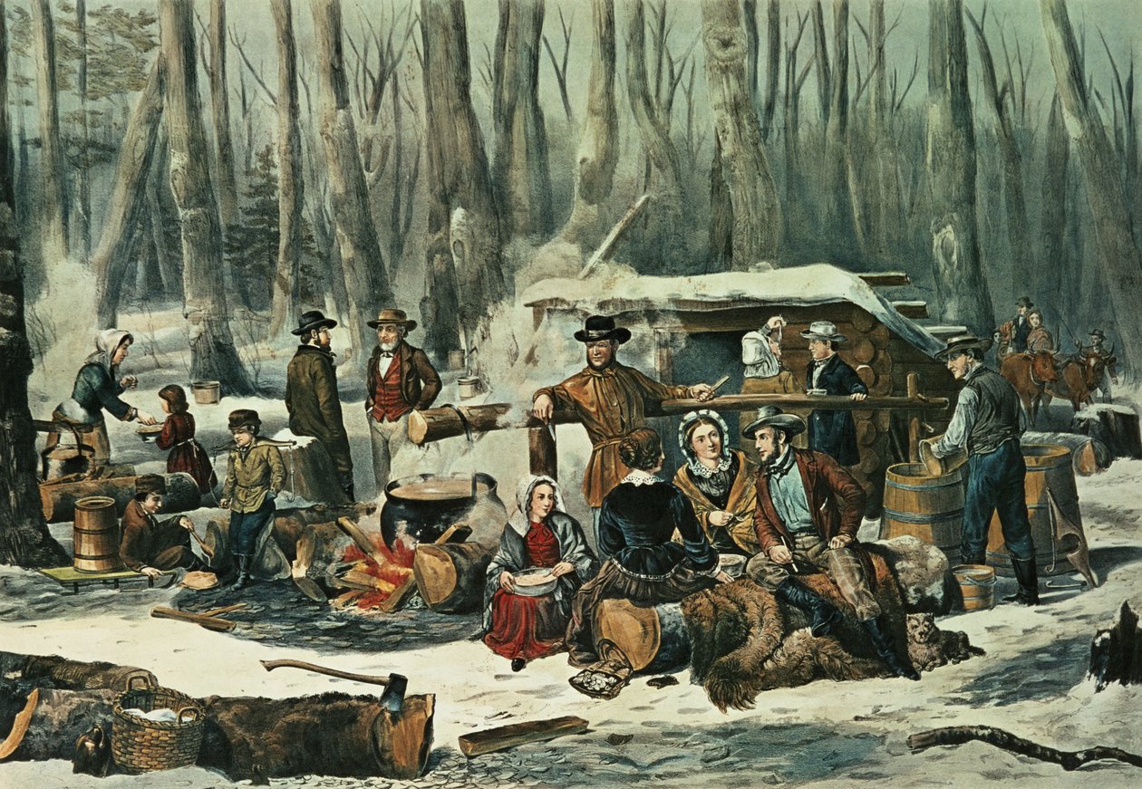 アメリカの森のシーン-メープルシュガーリング、1856 作： N. and Ives、JM Currier