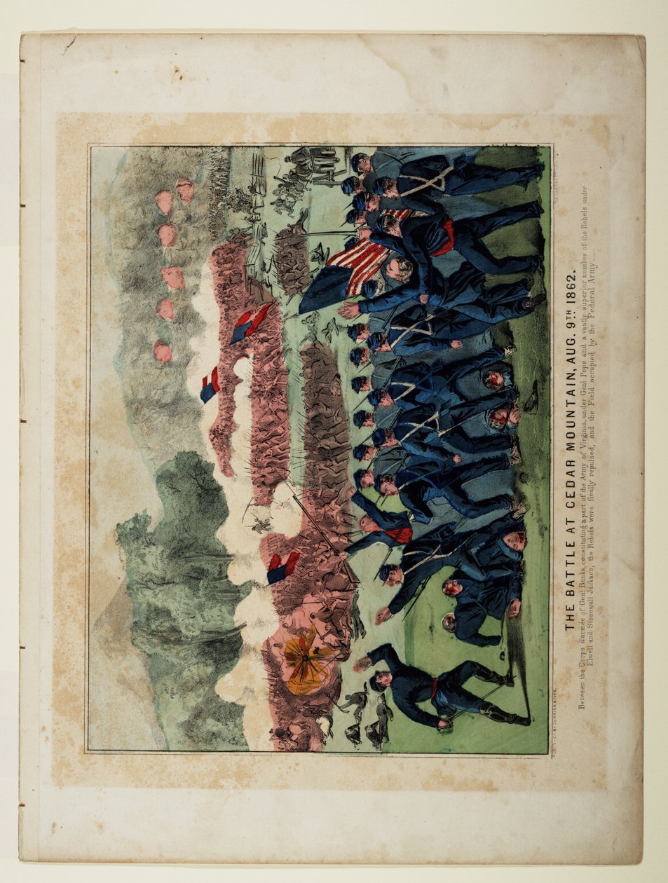 シーダーマウンテンの戦い、1862年8月9日 作： N. and Ives、JM Currier