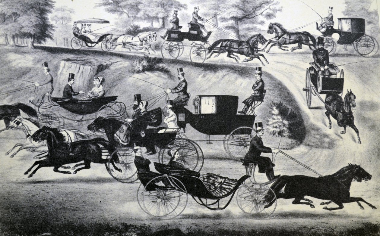 Currier＆Ivesイラスト19世紀。セントラルパークのファッショナブルなターンアウト 作： N. and Ives、JM Currier