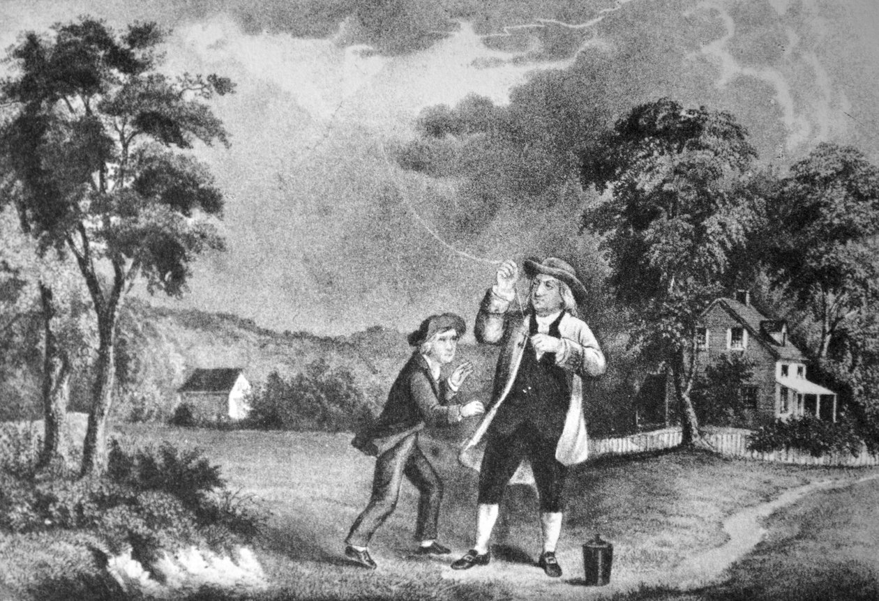 Currier＆Ivesイラスト19世紀。フランクリンズ実験、1752年6月 作： N. and Ives、JM Currier