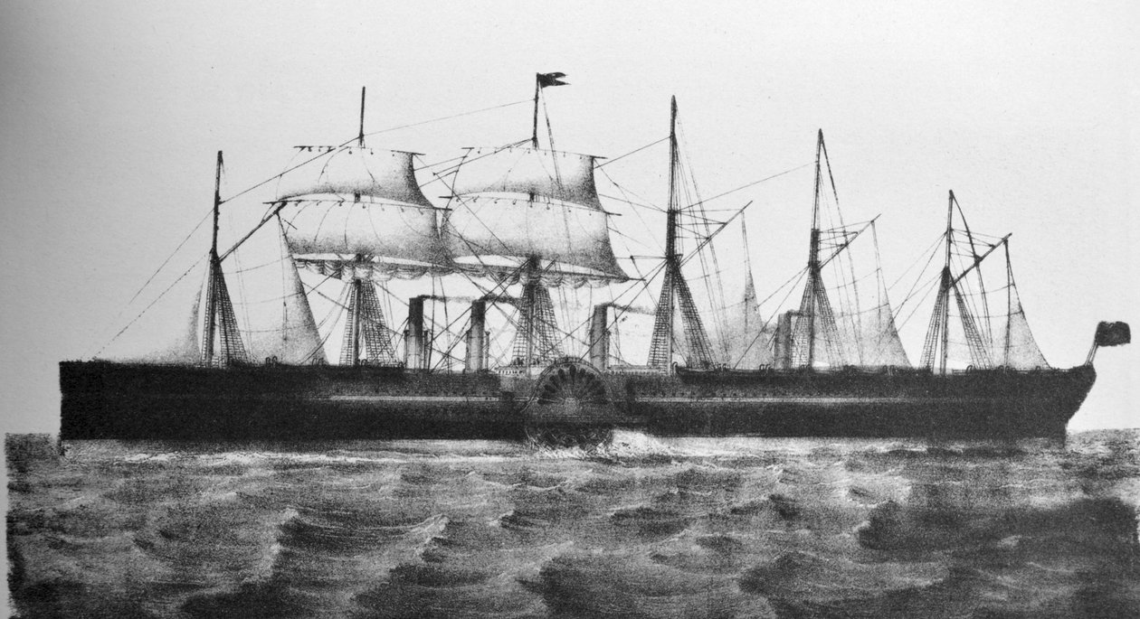 Currier＆Ivesイラスト19世紀。マンモス鉄の蒸気船グレートイースタン。 作： N. and Ives、JM Currier