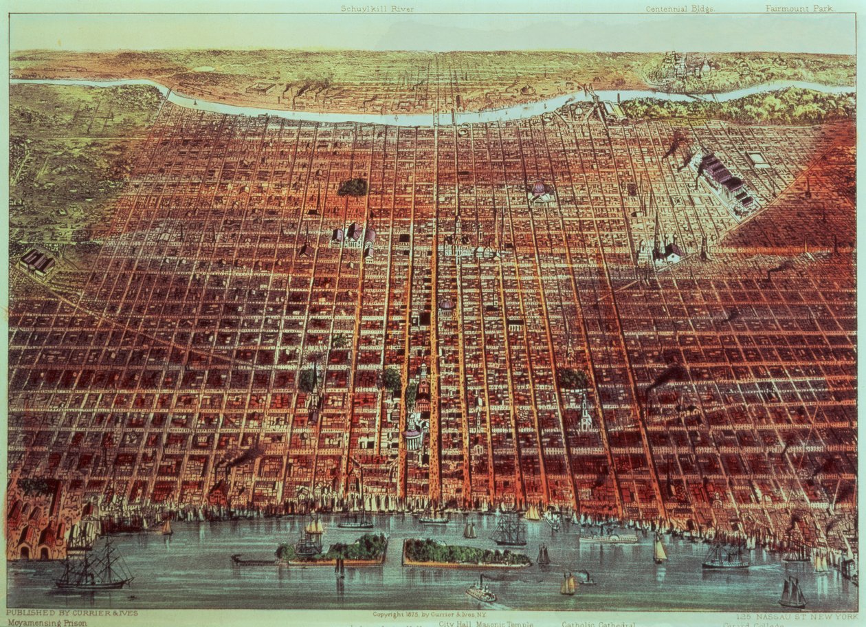 フィラデルフィアの概観、1875年（印刷） 作： N. and Ives、JM Currier