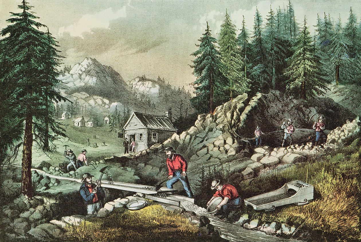 カリフォルニアの金採掘、1871 作： N. and Ives、JM Currier