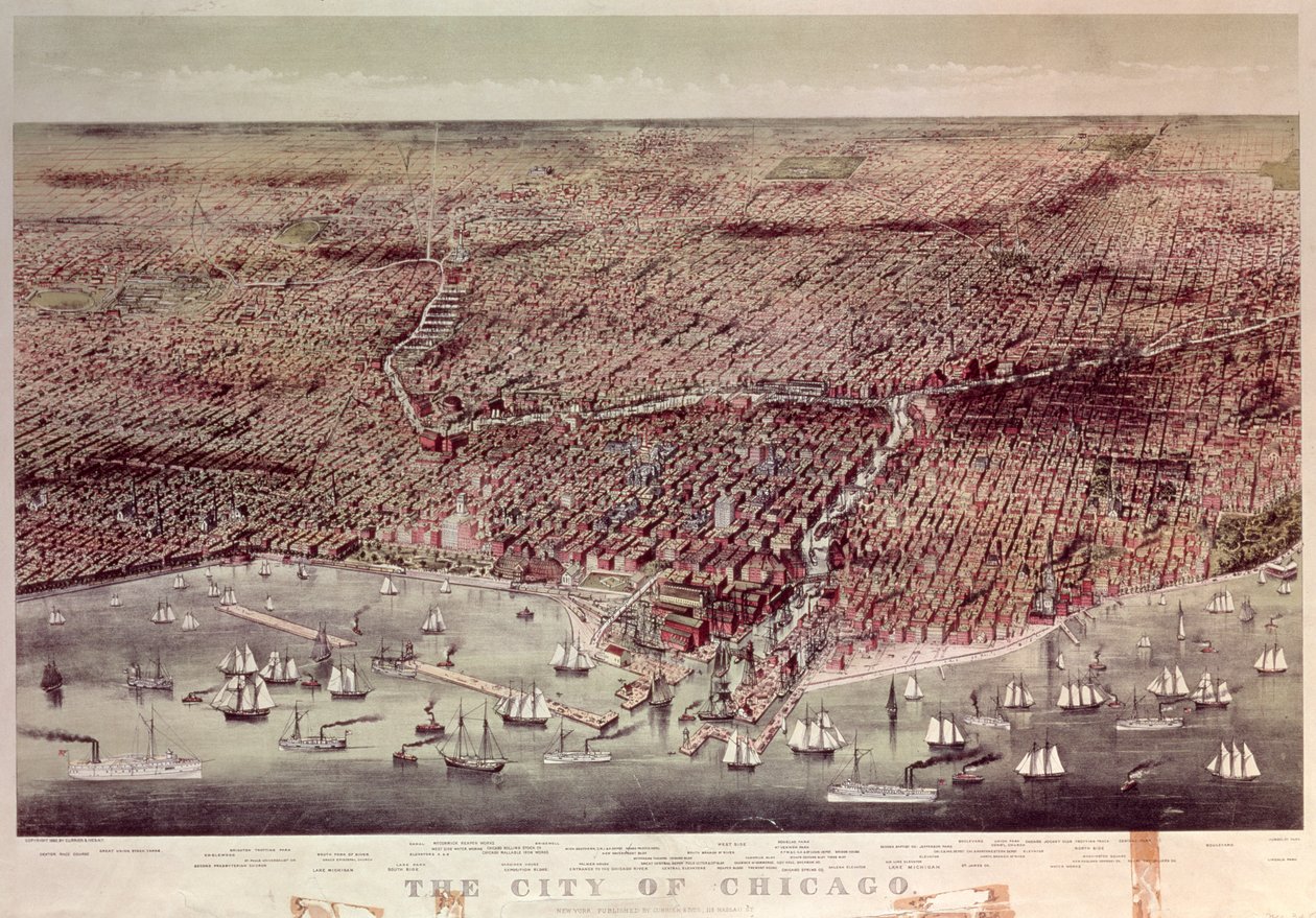 イリノイ州シカゴ市（1892年） 作： N. and Ives、JM Currier
