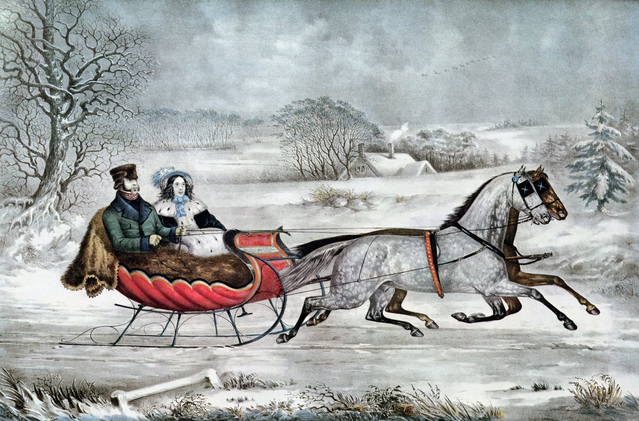 The Road-Winter（Currierと彼の2番目の妻、Laura Ormsbee、1843年） 作： N. and Ives、JM Currier