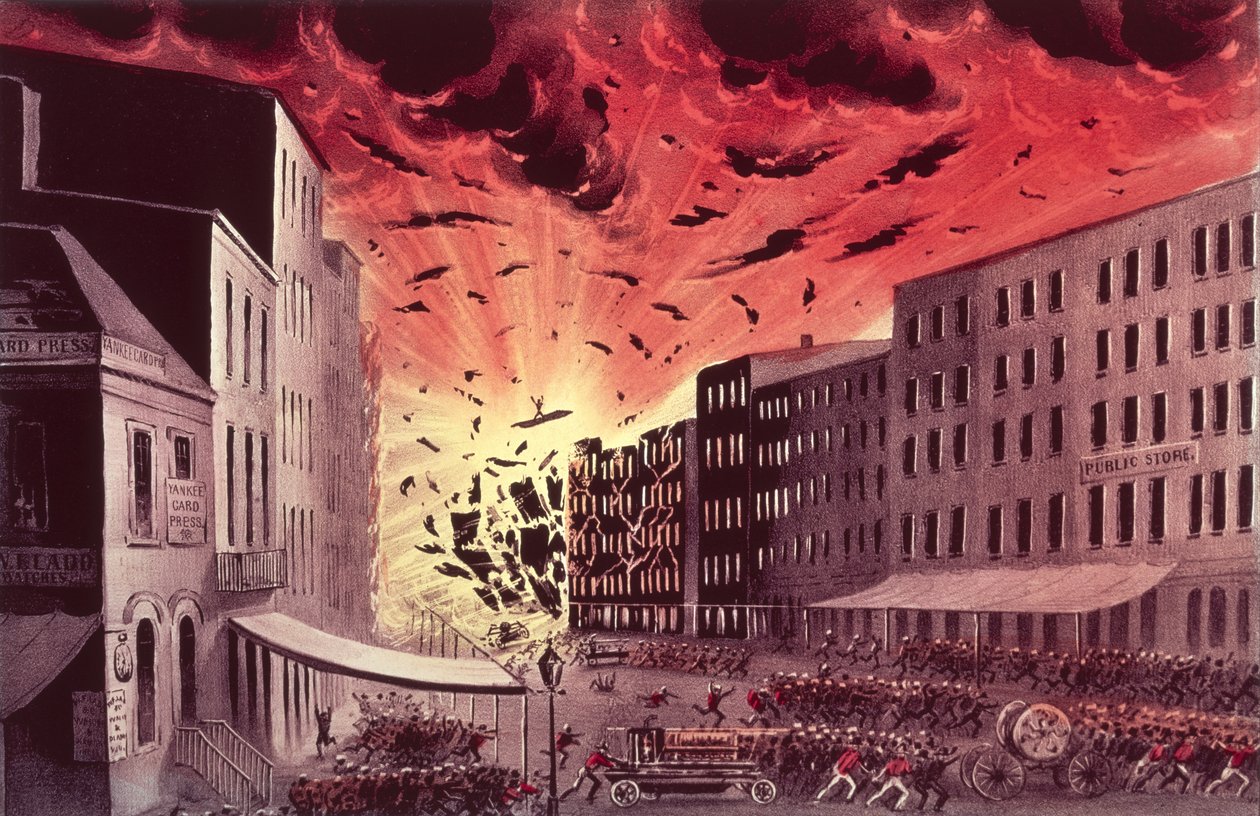 1845年7月19日、ニューヨークの大火事での大爆発の様子（印刷） 作： N. and Ives、JM Currier