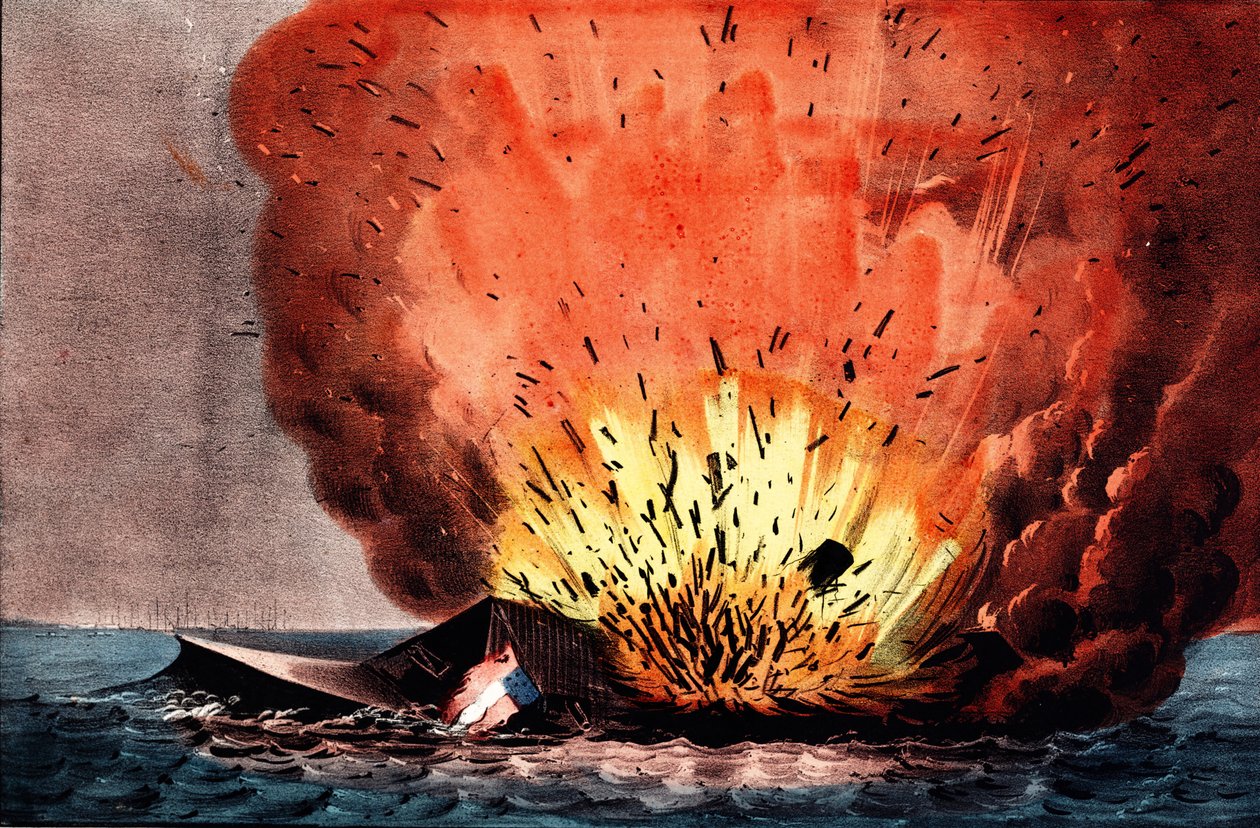 アメリカ南北戦争（1861年～1865年）：ハンプトン・ロードの戦い 8～9日 作： N. とアイブス JM (1824-95) カーリエ