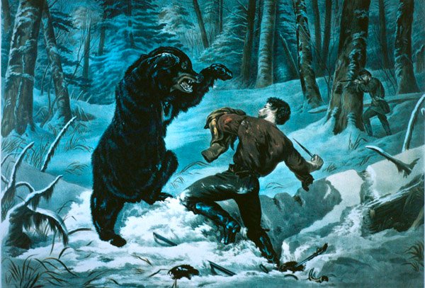 アメリカ開拓時代の生活：窮地に陥ったハンター 作： キュリアーとアイブス