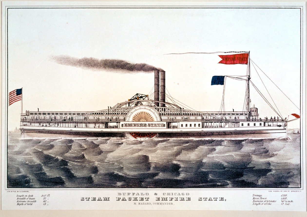 バッファローとシカゴを結ぶ蒸気旅客船エンパイア・ステート号... (カラープリント) 作： N. とアイブス JM (1824-95) カーリエ