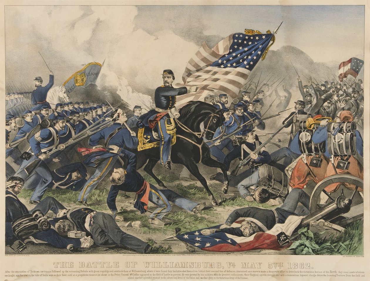 1862年5月5日、バージニア州ウィリアムズバーグの戦い（カラーリトグラフ 作： キュリアーとアイブス