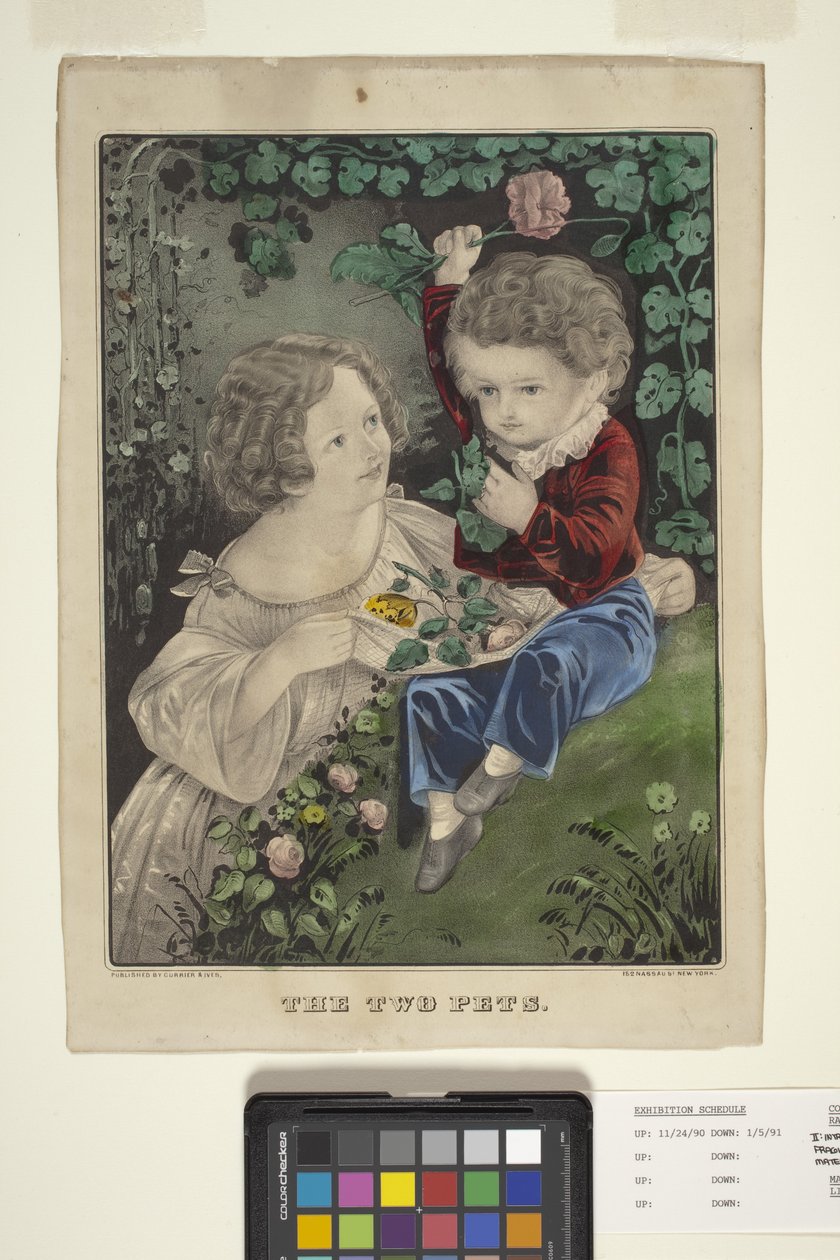 二匹のペット (手描きのリトグラフ) 作： N. and Ives JM (1824 95) Currier