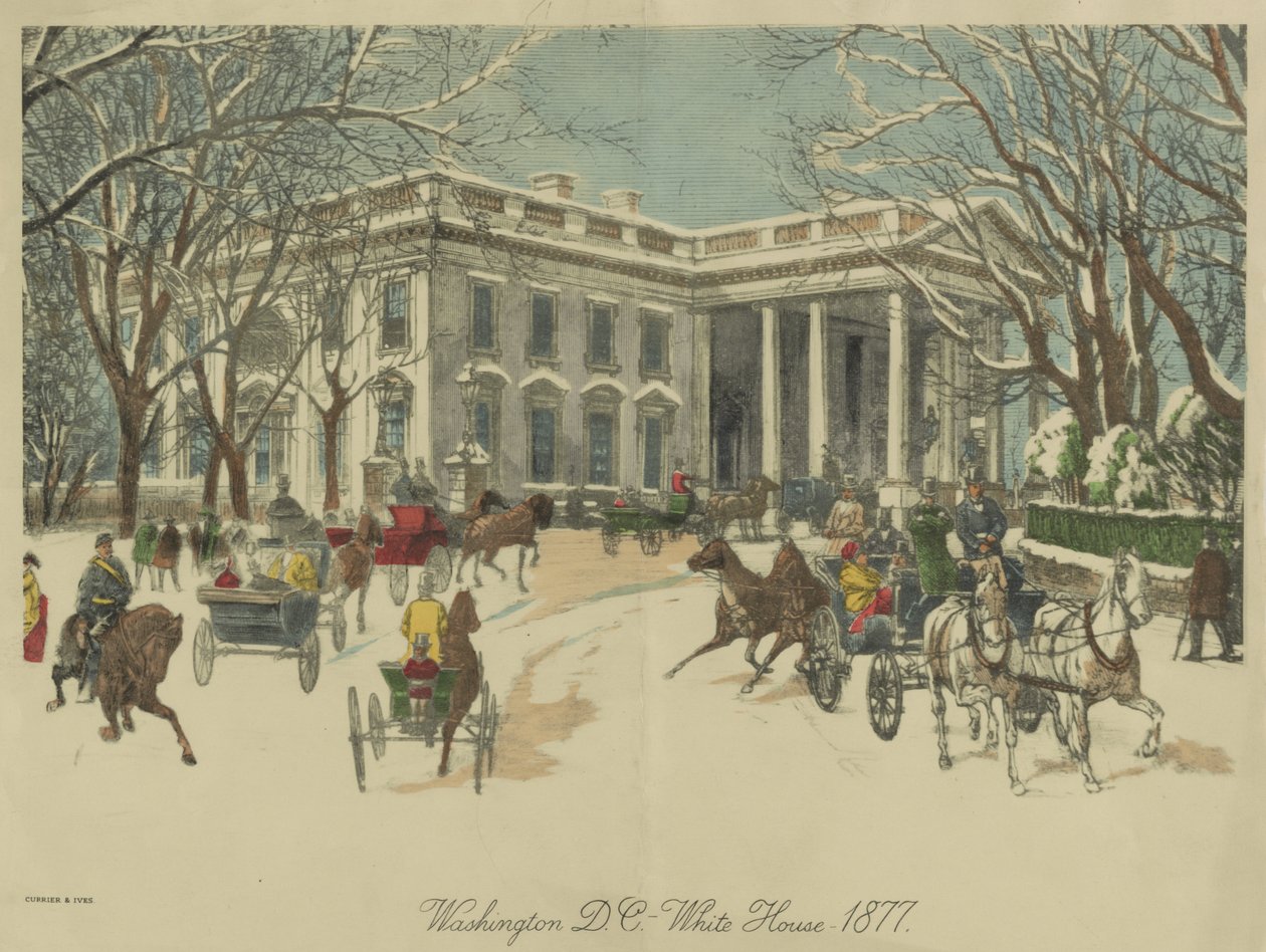 1877年ワシントンD.C.のホワイトハウス（カラーリトグラフ 作： キュリアーとアイブス