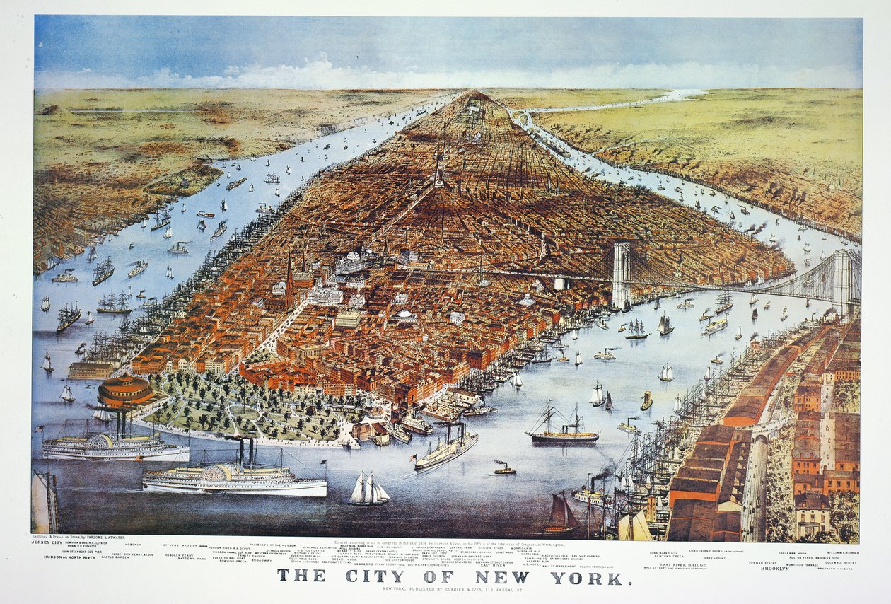 ニューヨーク市、1876 作： N. and Ives、JM Currier