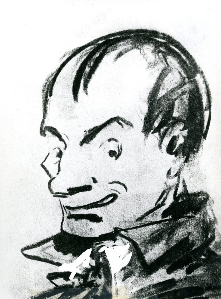 シャルル・ボードレール（1821-67）の風刺画（紙に鉛筆）（モノクロ写真 作： ナダール