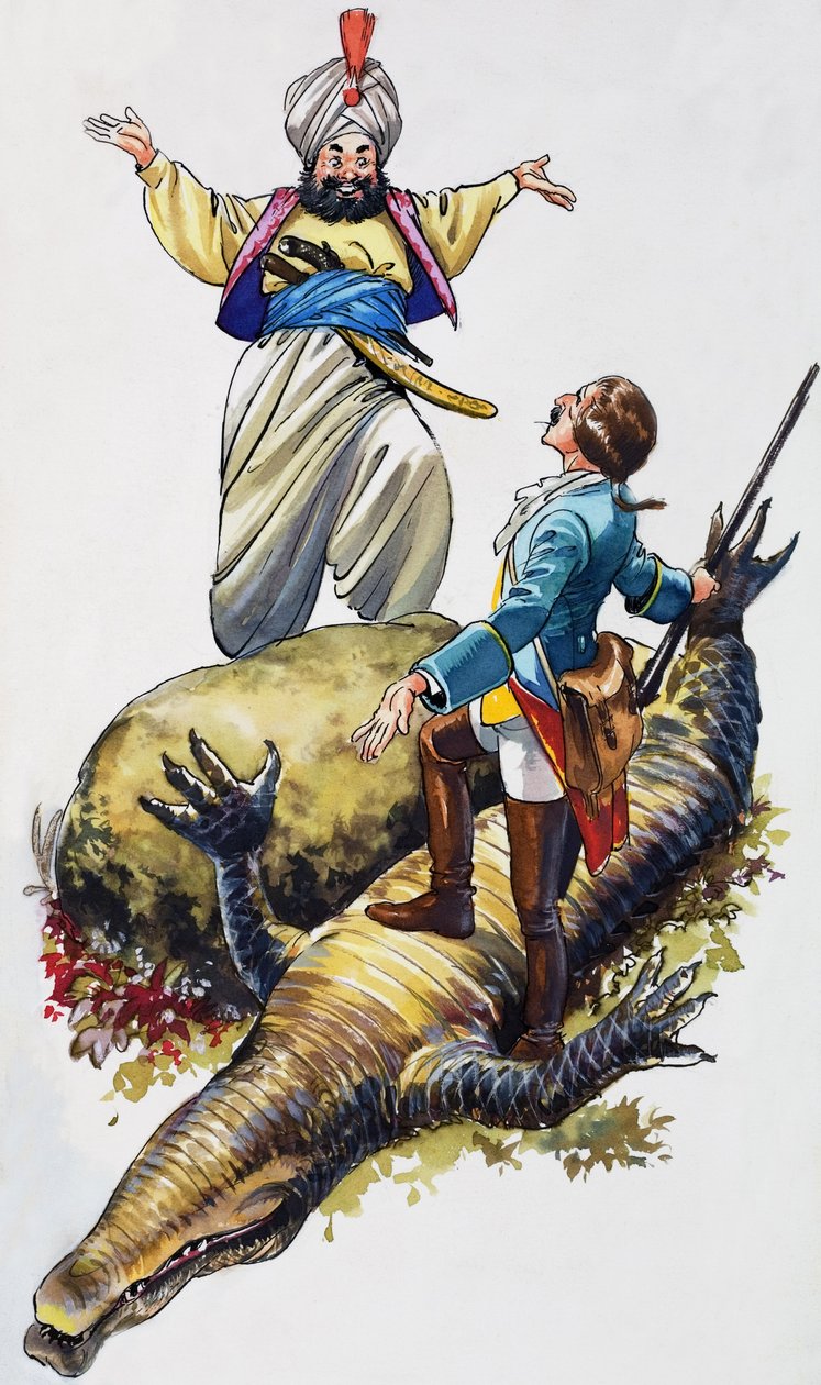 ミュンヒハウゼン男爵の不思議な冒険（紙にグワッシュ） 作： ナディール・クイント