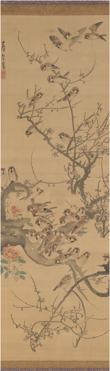 梅の木のスズメ、1790 年代初頭。 作： 長沢ロゼツ