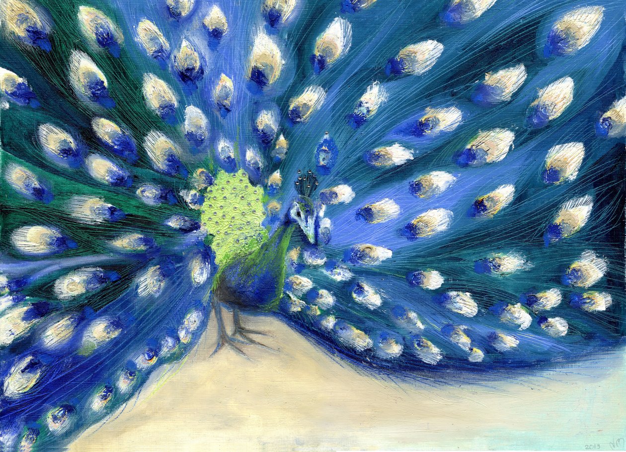 Peacock Eyes、2013年（カードにオイルとディアマンテ） 作： ナンシーモニスチャラランブー