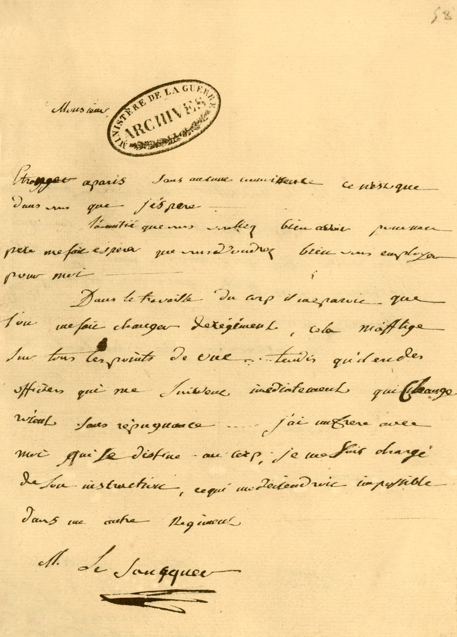 1791 年 6 月 3 日付、1921 年 6 月 3 日付のナポレオンから陸軍書記官ル・ソーカーへの手紙。 作： ナポレオンボナパルトI