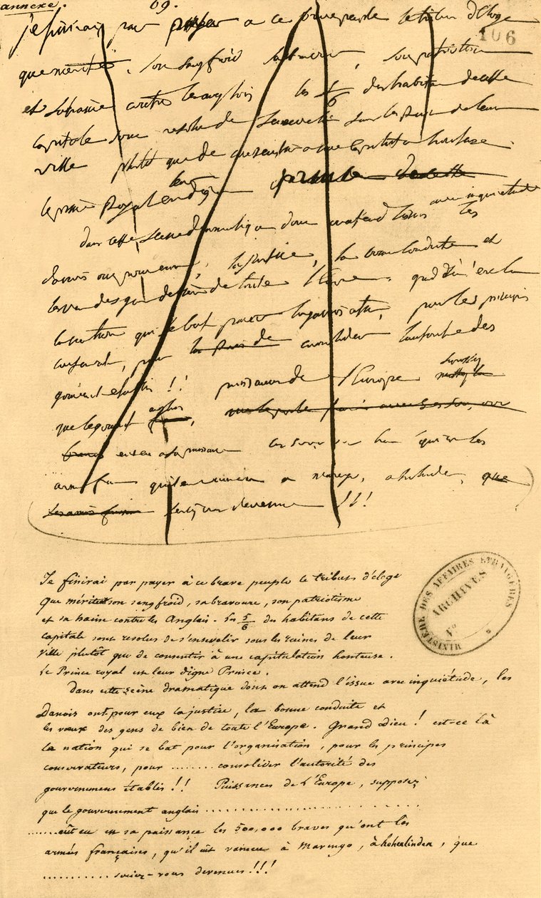 1801 年 4 月 16 日、1921 年 4 月 16 日の Le Moniteur Universel に含めるためのテキストの下書き。 作： ナポレオンボナパルトI